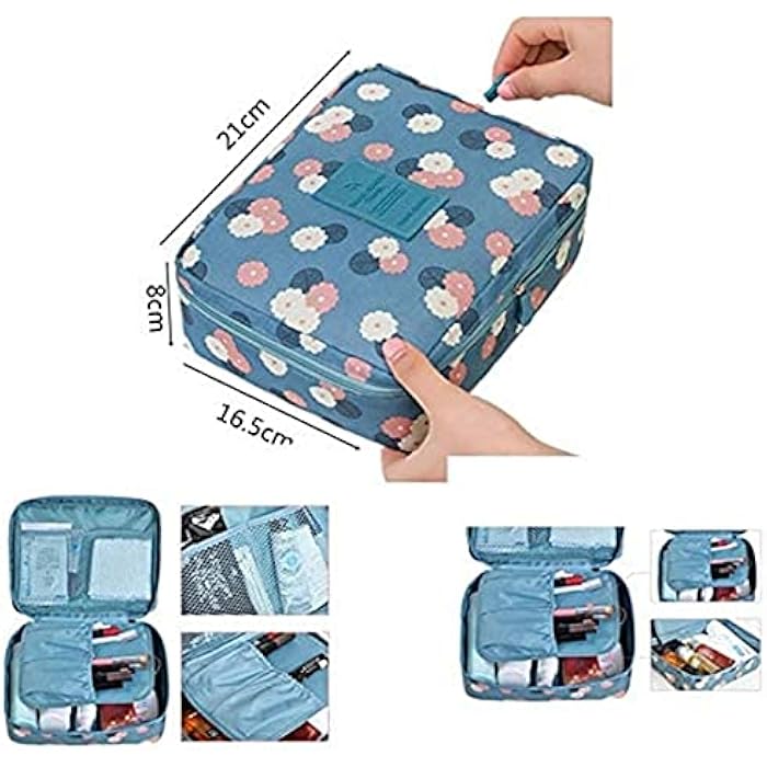 eWINNER Portable Waterproof Travel Multifunction Cosmetic Bag for Women, Blue Daisy - Image 2